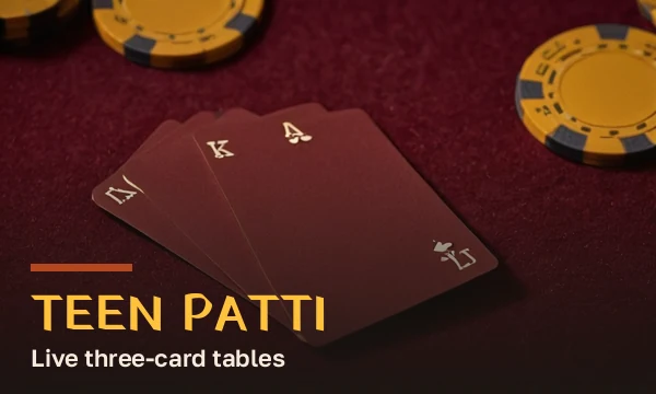 Teen Patti game card, live three-card tables, in the Tiger365 casino row