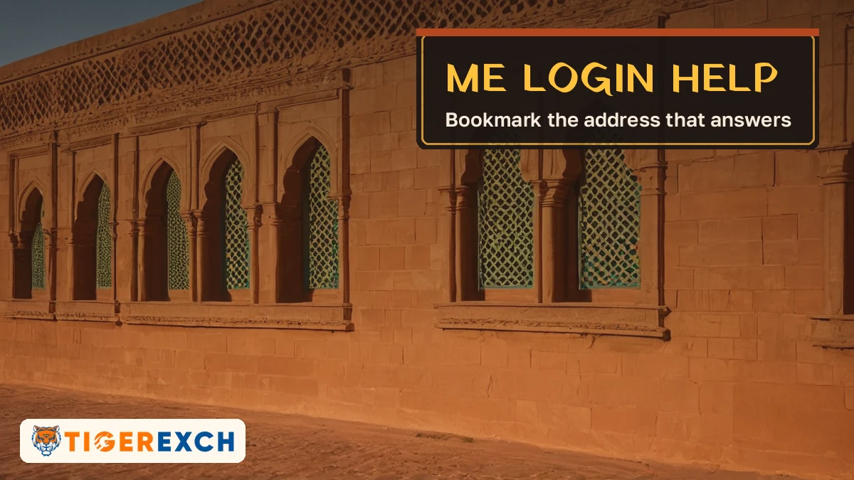 Me login help card, bookmark the address that answers, over a sandstone wall with lattice windows