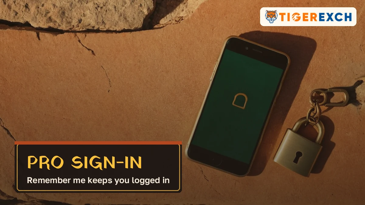 Pro sign-in card, Remember me keeps you logged in, over a phone beside a brass padlock