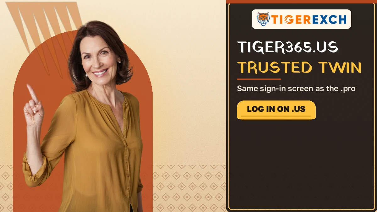 Tiger365.us trusted twin banner reading same sign-in screen as the .pro, beside a woman pointing at you